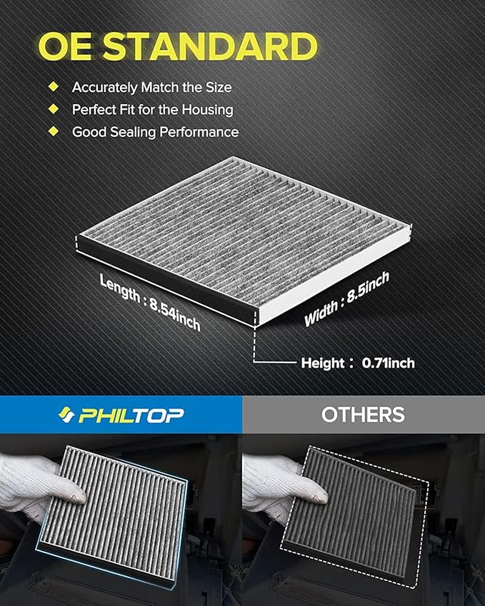 PHILTOP Cabin Air Filter, Replacement for CF10132, Camry, Avalon, Solara, Sienna, ES330, RX350, GX470, RX400H, Premium Cabin Filter with Activated Carbon Filter, Pack of 1