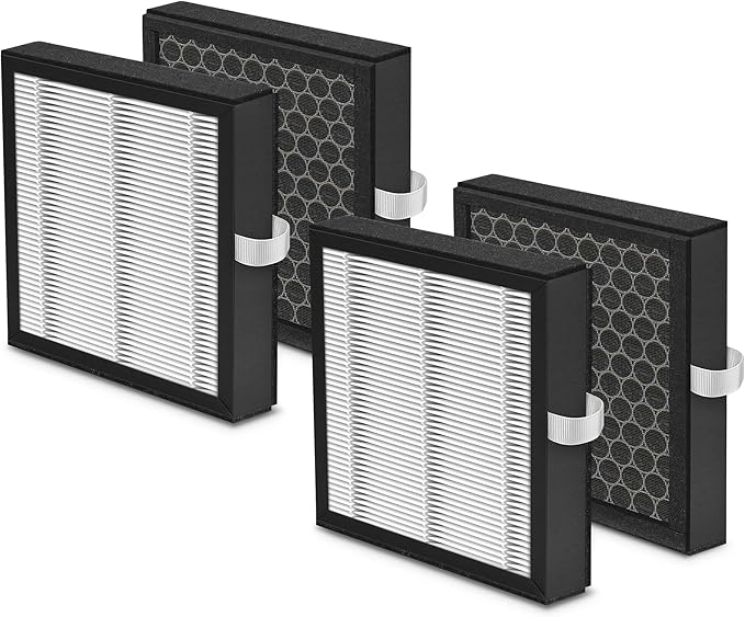 [UPGRADE] DH02 H13 HEPA Filter Compatible with Tenergy Dehumidifier Air Purifier Sorbi DH02 1000ML and Afloia Air Purifier Filter Replacement AQ8 Q8, Honati and Hysure Q7 with Activated Carbon, 4-Pack