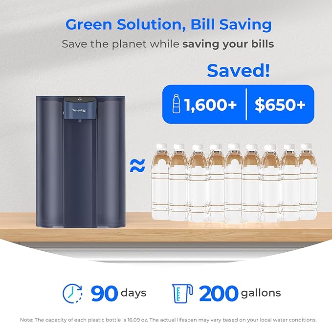 Waterdrop Large 27-Cup Mega Electric Water Filter Dispenser, 200-Gallon Rechargeable Instant Pitcher, NSF/ANSI 42&53&401&372, Reduce PFAS, Lead, Chlorine, with 1 Filter, Blue, Does not Lower TDS