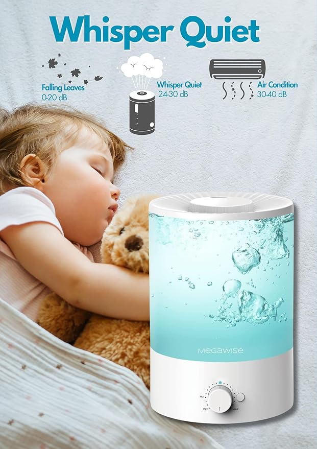 MegaWise 3.5L Cool Mist Humidifier – Whisper-Quiet Ultrasonic Vaporizer for Baby Nursery, Bedroom & Office | Top-Fill Design, Essential Oil Diffuser, Easy to Clean, 7-Color Night Light, Auto Shut-Off