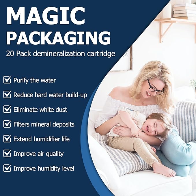 Funmit Demineralization Cartridge for HoMedics Ultrasonic Humidifiers, 20-Pack Demineralization Cartridges Filter Replacement, Prevents Hard Water Build-Up, Filters Mineral Deposits, Purifies Water