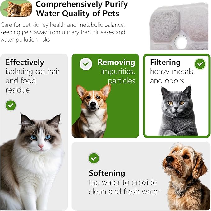 12-Pack Cat Fountain Filter Replacement Compatible with Catit PIXI Water Fountain 85oz/2.5L, Cat Water Fountain Filter Replacement Triple Action Water Filters