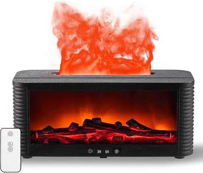 2025 Upgraded 9 Color Flame Fireplace Aroma Essential Oil Diffuser,250ml USB Desktop Noiseless Cool Mist Humidifier with Timer Auto-Off Protection for Home,Office, Gift (Black)