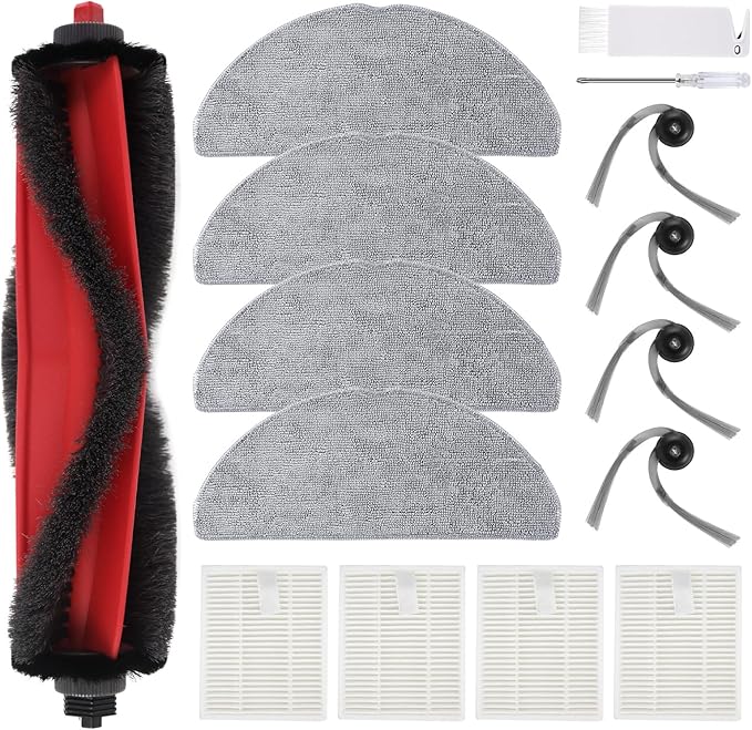 VIEWALL Q7 M5 Replacement Accessories Kit for Roborock Q7 M5 / Q7 L5 Robot Vacuum, 1 Main Brushes, 4 HEPA Filters, 4 Side Brushes, 4 Mop Pads, 1 Cleaning Tool, 1 Screwdriver