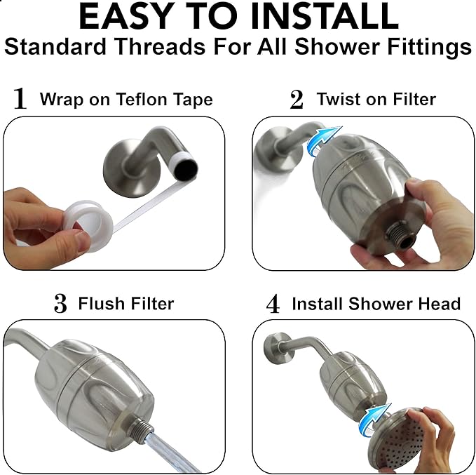 Aqua Elegante High Pressure Shower Head & Filter - Adjustable Water Saving Showerhead With Best Bath Filters To Remove Chlorine + Hard Minerals, 1.8 GPM - Brushed Nickel & California Certified