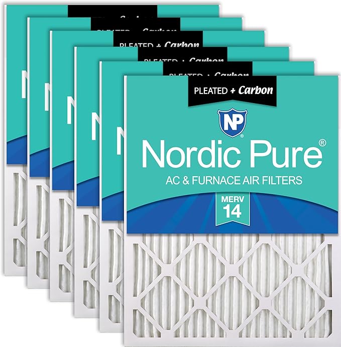 Nordic Pure 12x12x1 (11 3/4 x 11 3/4 x 3/4) Pleated Air Filters MERV 14 Plus Carbon 6 Pack