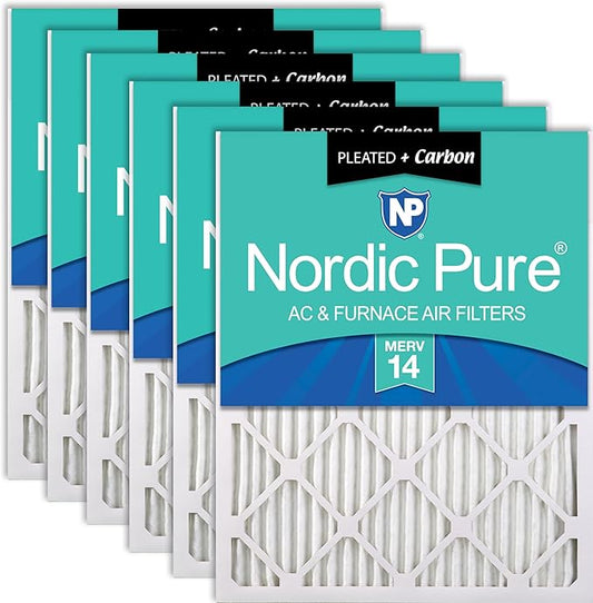 Nordic Pure 12x12x1 (11 3/4 x 11 3/4 x 3/4) Pleated Air Filters MERV 14 Plus Carbon 6 Pack