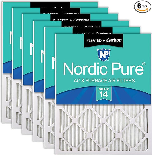 Nordic Pure 18x20x1 (17 1/2 x 19 1/2 x 3/4) Pleated Air Filters MERV 14 Plus Carbon 6 Pack
