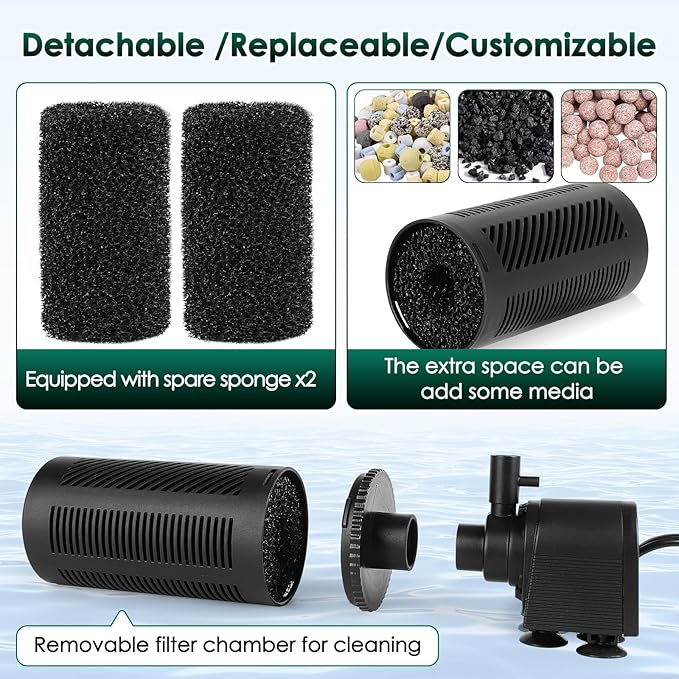 hygger 10-30 Gallon Submersible Aquarium Power Filter In-Tank Filtration with Aeration for Saltwater and Freshwater Fish Tank Internal Filters 210 GPH