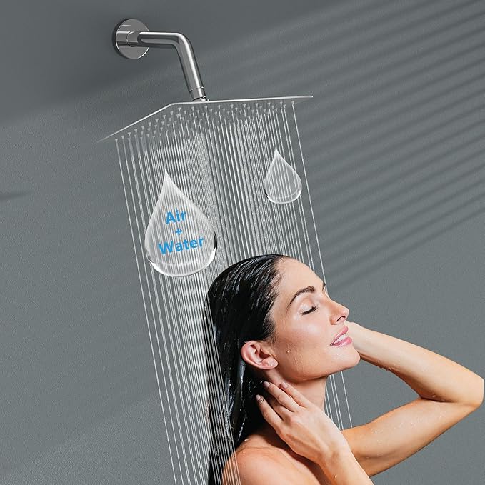 Lordear Rainfall Shower Head 6 Inch Solid Square Ultra Thin 304 Stainless Steel Polish Chrome Rain Setting Shower Heads,Waterfall Full Body Coverage with Silicone Nozzles