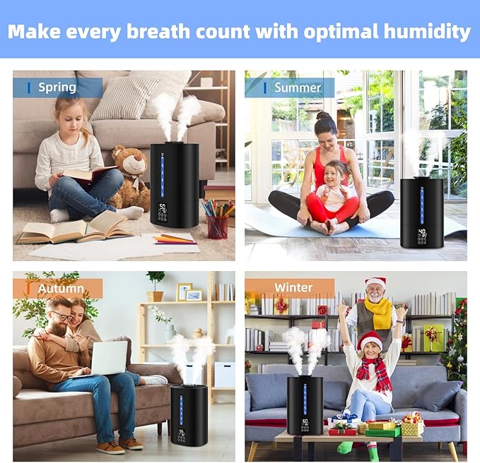 6L Humidifiers for Bedroom Large Room Home, Cool and Warm Humidifier for Plants Mist Top Fill Desk Humidifier Essential Oil Diffuser, Quiet Humidifiers with Adjustable Mist,360°Nozzle-Midnight Black