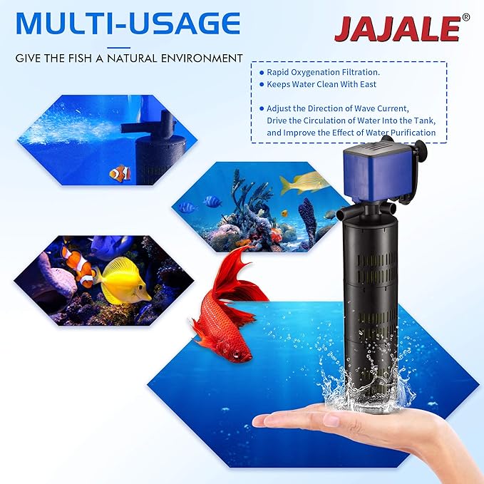 475 GPH Internal Filter Submersible Pump - 3 in 1 Aquarium Fish Tank Pump with Oxygenation, Filtration & Water Cycling, 5 ft max lift, 25W - 2 Pack