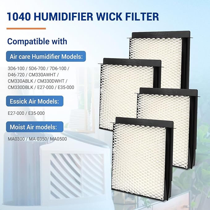 1040 Wick Humidifier Filter Replacement for Essick Air AIRCARE Humidifier Filter B40 B40-C 3D6 100 5D6 700 7D6-100 E35000 CM330AWHT CM330DWHT, Humidifier Filters Fit Moist Air MA0300 (4 pcs, white)