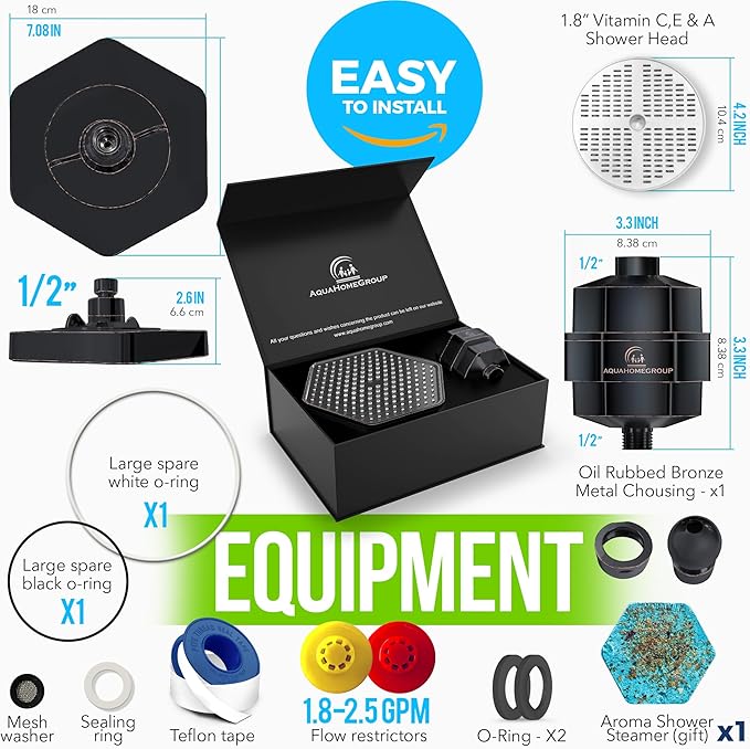 AquaHomeGroup Luxury Filtered Shower Head Set - 20 Stage Shower Filter for Hard Water, Chlorine, Fluoride, Heavy Metals - Water Filter Shower Head with Vitamin C E A Patent Pending (Bronze Black)