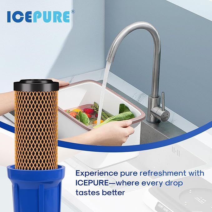 ICEPURE 5 Micron 20" x 2.5" Whole House Activated Carbon and KDF Water Filter Cartridge, Heavy Metal Removal Filter Replacement for EP-20, C1-20, F3WCB32, CTO20-KDF, 2PACK
