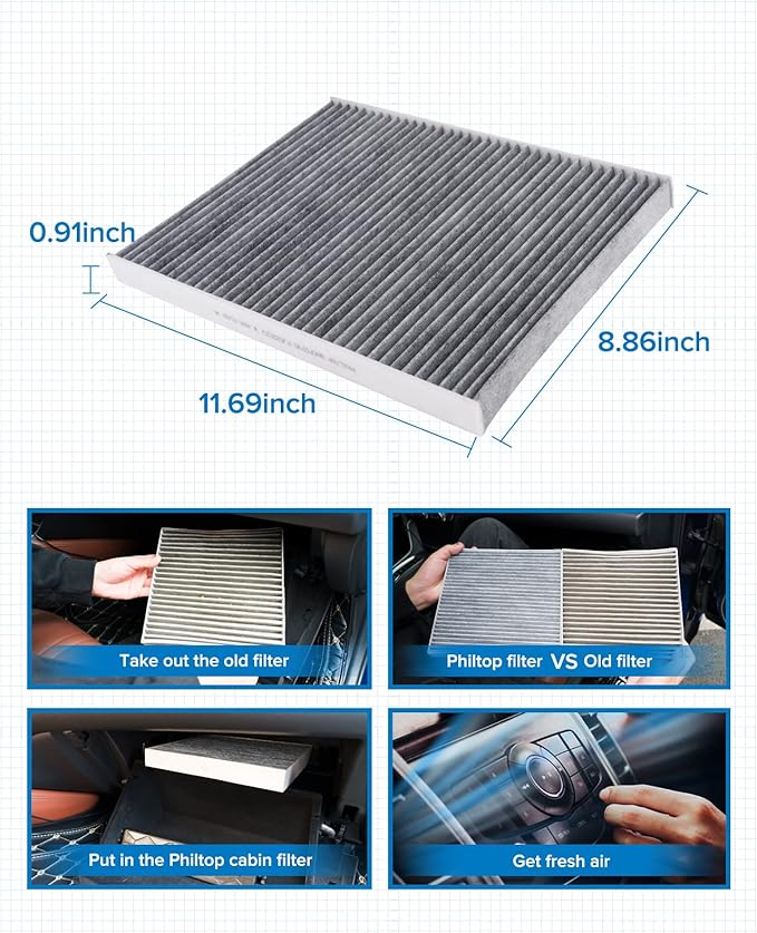 PHILTOP Cabin Air Filter, Replacement for CF8804A,Buick LeSabre, Cadillac DTS, DeVille, Pontiac Bonneville, Oldsmobile Aurora, Premium Cabin Filter with Activated Carbon Filter Up Dust Pollen Odor