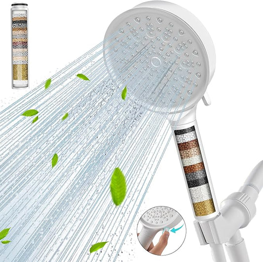 Cobbe Filtered Shower Head with Handheld, High Pressure 6 Spray Mode Showerhead with Filters, Water Softener Filters Beads for Hard Water - Remove Chlorine - Reduces Dry Itchy Skin, White
