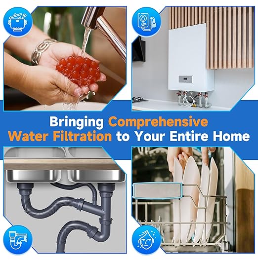 PUREPLUS 2-Stage Whole House Water Filtration System, 10" Universal Clear Housing, with Sediment & Iron Reduce, Carbon Filter, Reduce Iron, Chlorine, Taste, Includes Pressure Gauges, 1" Inlet/Outlet