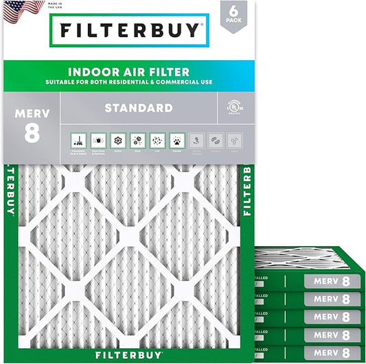 Filterbuy 17x21x1 Air Filter MERV 8 (MPR 700) Dust Defense Replacement (6-Pack), Electrostatic Pleated HVAC AC Furnace Filters, Made in USA (Actual Size: 16.50 x 20.50 x 0.75)