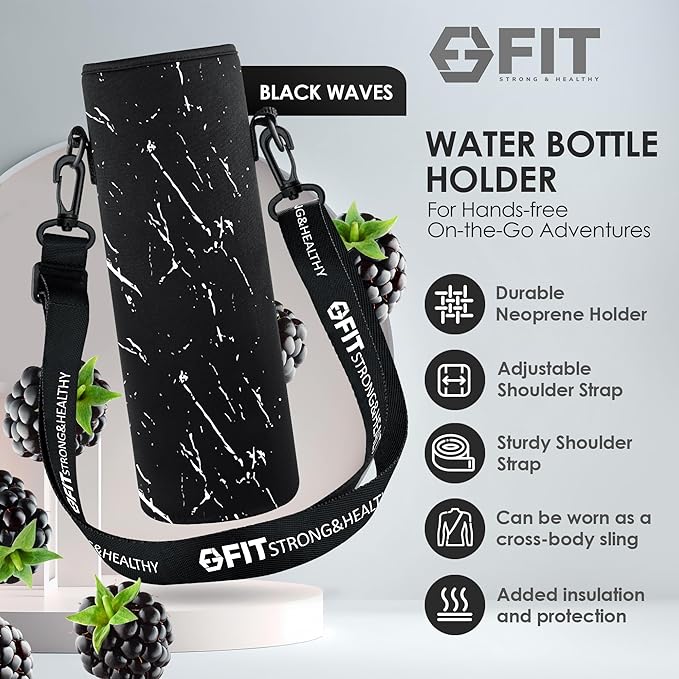 FIT Strong & Healthy 32 oz Glass Water Bottle with Straw Lid, Time Marker, Sleeve & Extra Lid - Motivational, Wide Mouth 1 Liter Glass Drinking Bottle