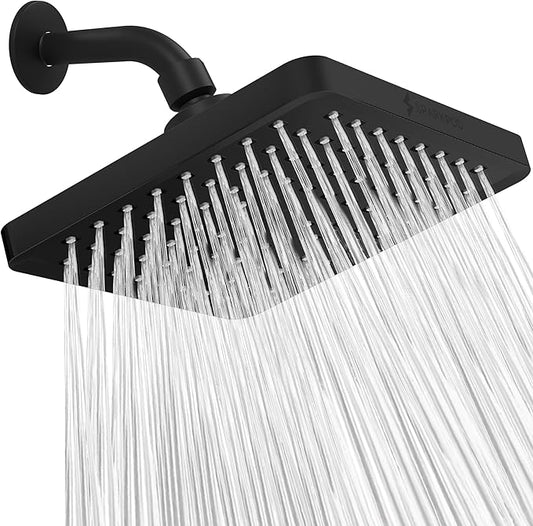 SparkPod Shower Head - High Pressure Rain - Premium Quality Luxury Design - 1-Min Install - Easy Clean Adjustable Replacement for Your Bathroom Shower Heads (Midnight Black Matte, 8 Inch Square)