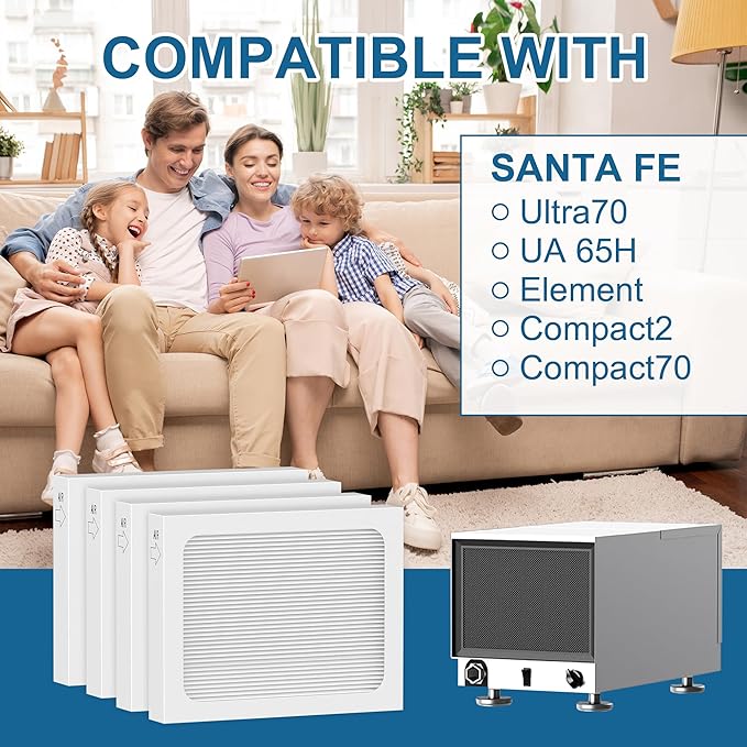 9 x 11 x 1 Air Filter for Santa Fe Compact70 Dehumidifier Ultra70 Element Compact2 UA 65H, 4 Pack