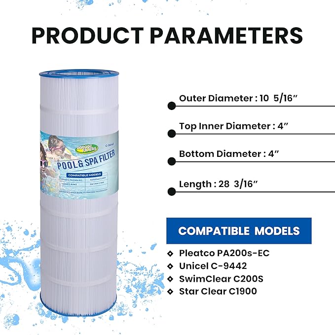 C200S Filter Compatible with CX200XRE, SwimClear C200S, C200S, C-9442, PA200S, 200 Sq. Ft Pool Filter Cartridge, 2 Pack