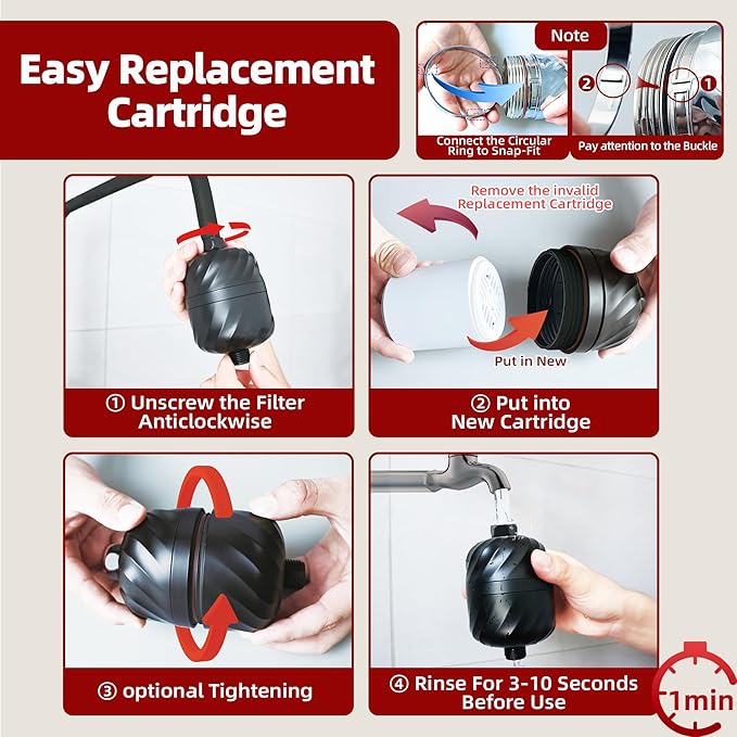 High-Output Shower Filter - 99% Removal of Chlorine, Rust, Impurities - Softens Hard Water, Enhances Skin, Makes Hair Soft & Smooth - No Pressure Loss, Leak-Proof Brass Nut Design, Easy Install-Black