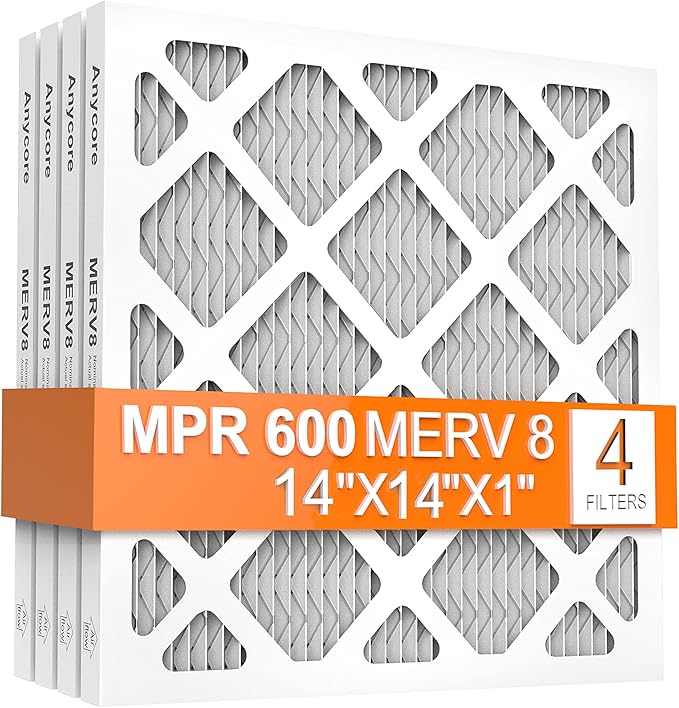 14x14x1 Air Filter MERV 8 MPR 600 FPR 5 HVAC AC Furnace Pleated Filters for Home Office 4-Pack (Actual Size: 13.75x13.75x0.75 inch)