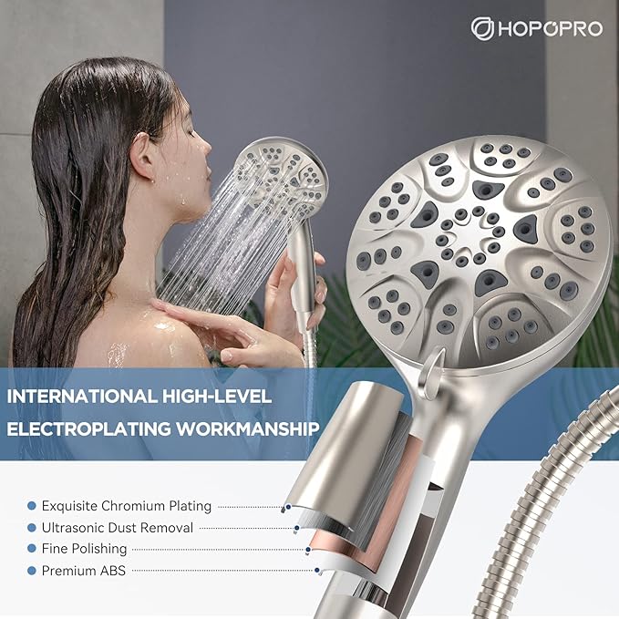 6-Mode High Pressure Handheld Shower Head with Power Wash, HOPOPRO High Flow Hand Held Showerhead Set with Built-in Power Spray to Clean Tub Tile Pets Bathroom Flooring