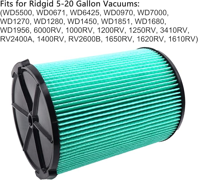 VF6000 Replacement Filter Compatible with Ridgid 5-20 Gallon Wet Dry Vacuums WD0671 WD5500 WD6425 WD7000 WD1280 WD1851 WD1680 WD1956（1Pack）