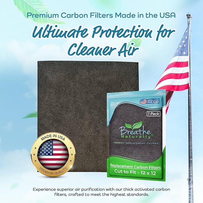 Breathe Naturally Universal Cut To Fit Carbon Activated Air Filter - Replacement Charcoal Filters - Pre Filter Carbon Sheet for Air Purifier, Vent Filters & More - Made in USA (Pack of 1, 12x12)