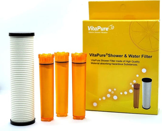 Sonaki Shower 300VPX Dual Filter Refill Cartridges - 4 Pack includes 3 Vitamin C 1 PureMax Filter - Remove Up to 99.9% of Chlorine and Chloramines Plus Heavy Metals