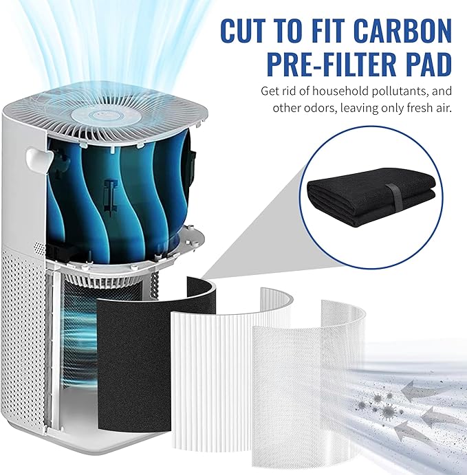 CFS - Pack of 2, Universal Cut to Fit Carbon Pre-Filter Pad Roll for Air Purifiers, Range Hood, Furnace Filters & Conditioner - Fresh Indoor Charcoal Filter Sheet - 10"x48"