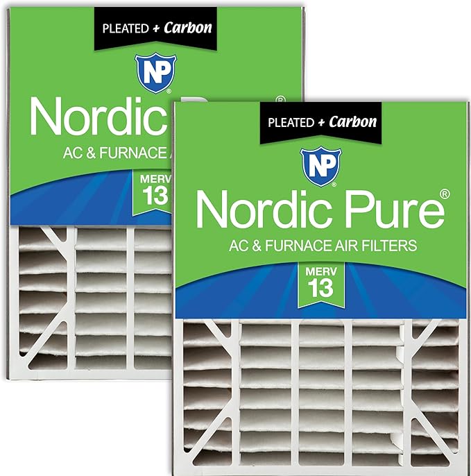 Nordic Pure 20x25x5 (19_3/4 x 24_1/4 x 4_7/8) Air Bear AC Filter Replacement MERV 13 Plus Carbon 2 Pack