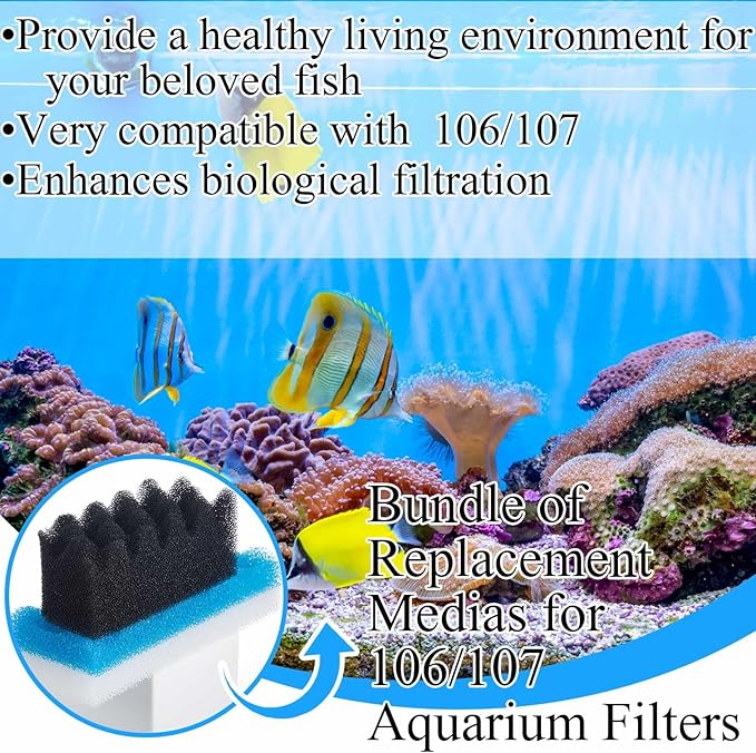 15 Pcs Filters Media Set Compatible with Fluval 106/107 Foam Aquarium Filters, Including Blue White Black Foam for Replacement Filter Media Kit
