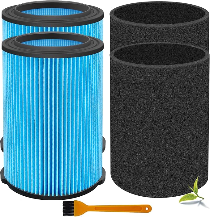 VF5000 Replacement Filter for Ridgid Shop Vacuums 5-20 Gallon, Universal Fine Dust Filter Fits Rigid Wet Dry Vac/Husky Shop Vacuum Filter 6-9 Gallon with Foam Sleeves- 2 Pack