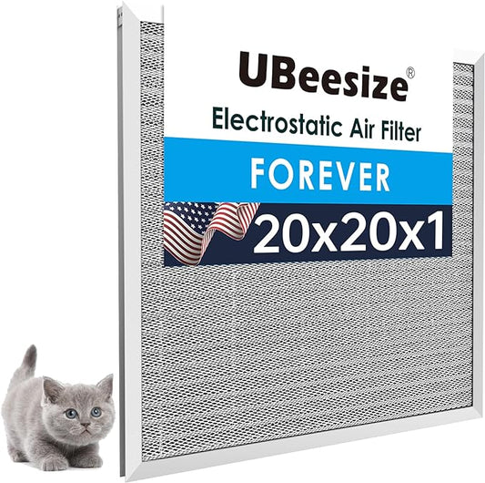 UBeesize 20x20x1 Reusable Air Filter - Washable, MERV 8,Permanent, Electrostatic - Lasts a Lifetime - Enjoy Fresher Air in Home and Office HVAC AC Furnace Systems (Actual Size: 19.75x19.75x0.82 Inch)
