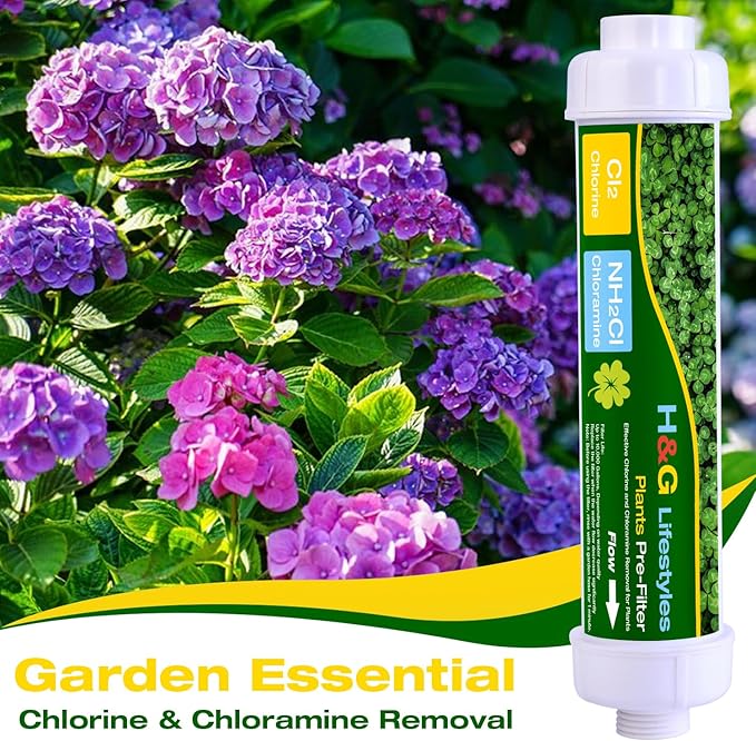 H&G lifestyles Garden Hose Water Filter for Chlorine Chloramine,Garden Hose Filter for Hard Water Plant,Catalytic Carbon KDF Resin,Soften Water, 3/4" GHT, Up to 10,000 Gallons