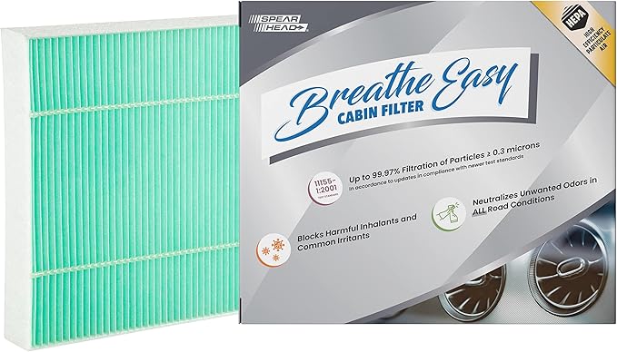 Spearhead HEPA Breathe Easy Cabin Filter, Up to 99.97% Filtration of 0.3 Micron Particles w/No Airflow Reduction (BE-668H)