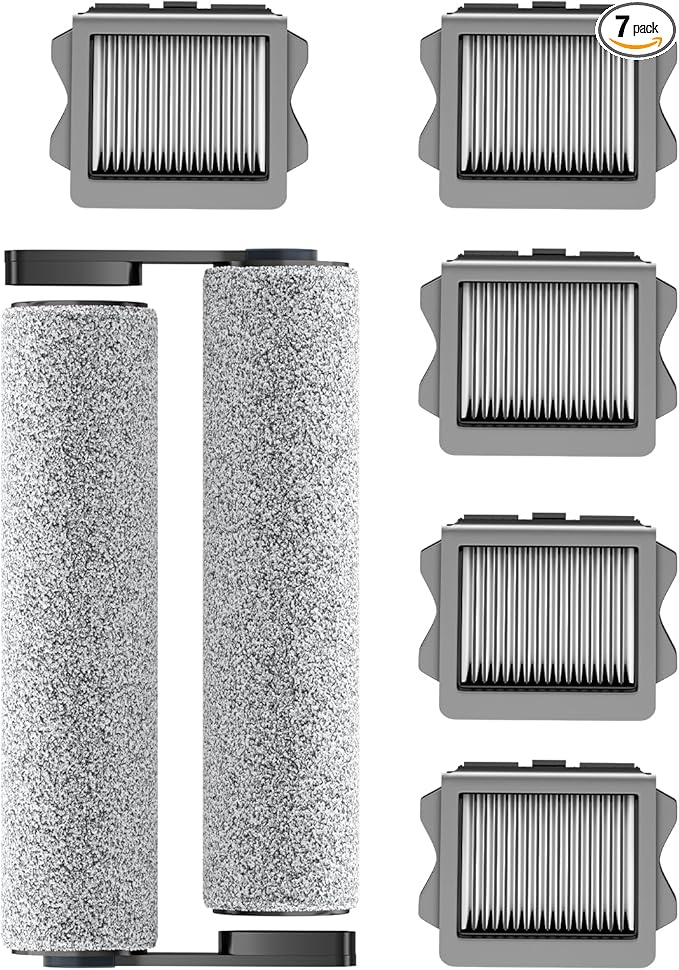 Vacuum Mop Replacement Parts Compatible with Tineco Roller Brush Replacement, Suitable with FLOOR ONE S5, FLOOR ONE S5 Pro Cordless Vacuum Cleaner, Set Includes 2 Roller Brushes and 5 Vacuum Filters