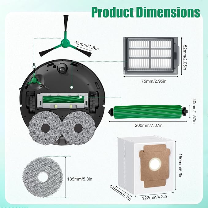 22 Pcs Replacement Parts for iRobot Roomba Plus 505/405 Combo Robot Vacuum Cleaner Accessories Kit, Include 2 Roller Brush, 4 Mop Pads, 3 Hepa Filters, 6 Side Brush, 6 Vacuum Bags