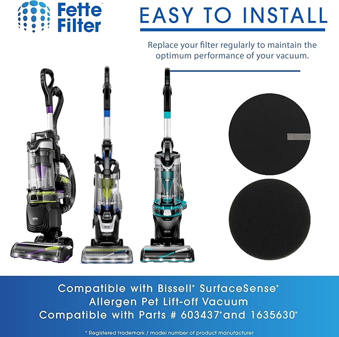 Fette Filter Replacement Filters for Bissell Vacuums Compatible with SurfaceSense MultiClean 3418, Pet Hair Eraser Turbo 3774F, PowerLifter 3404, and More. 4Pre-Motor Filters