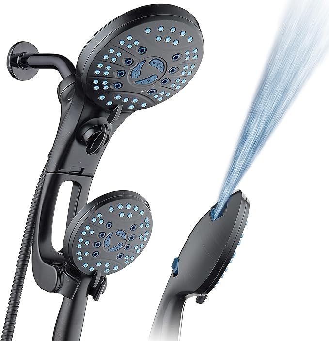 Hotel Spa AquaCare As-Seen-On-TV High Pressure Handheld/Rain 50-mode 3-way Shower Head Combo with Adjustable Arm - Anti-clog Nozzles, Tub & Pet Power Wash, 6 ft. Hose, Rubbed Bronze Finish