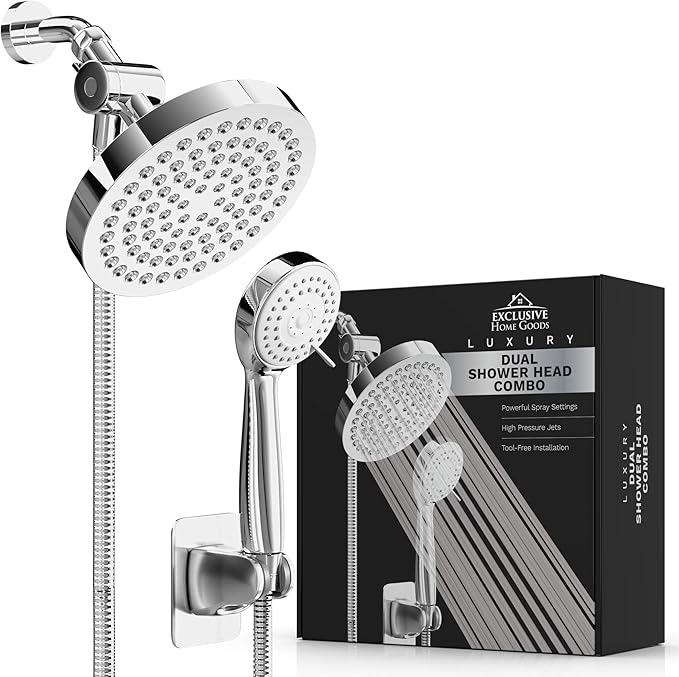 Shower Head With Handheld Combo, 6 Inch High Pressure Rainfall Showerhead With Hand Held 70 Inch Hose for Bath - Adjustable Swivel Shower Head Spray Anti-leak Nozzles - Universal Fit