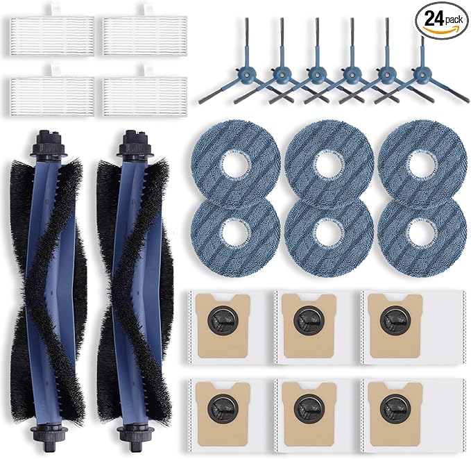 Replacement Parts Kit for eufy Omni C20 Robot Vacuum Accessories, 2 Roller Brushes, 4 Filters, 6 Side Brushes, 6 Mop Pads, 6 Dust Bags, 24 Pack