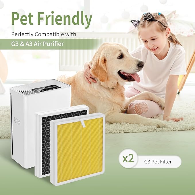 [Pet Version]-G3 H13 HEPA Replacement Filter Compatible with AMEIFU G3 Air Puri-fier (Sferf-30) and VEWIOR A3 Air Puri-fier, G3 H13 HEPA Filter with 3-IN-1 High-Efficiency Filtration, 2-Pack