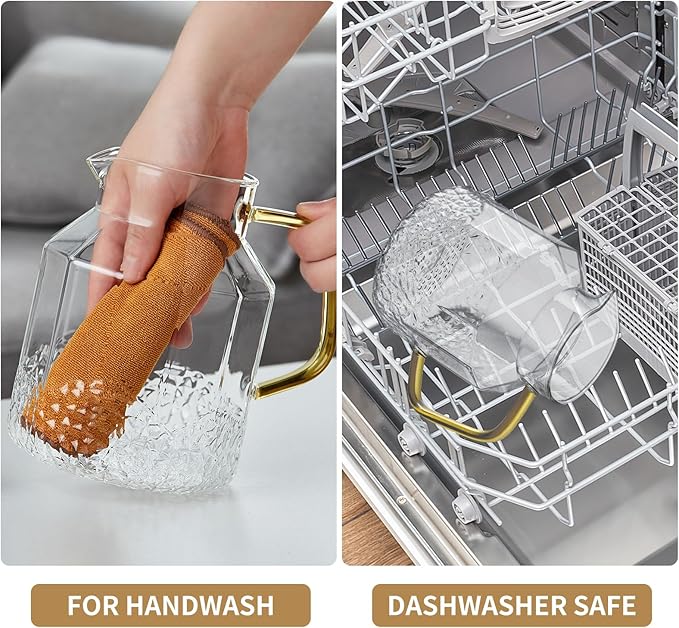 1600ml Glass Water Pitcher with Lid and Spout, Glass Water Jug Carafe for Hot/Cold, Full Glass Teapot, Large Iced Tea Pitcher for Homemade Beverage