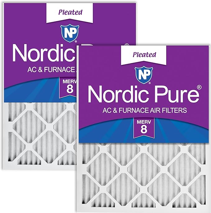 Nordic Pure 12x12x1 (11 3/4 x 11 3/4 x 3/4) Pleated MERV 8 Air Filters 2 Pack