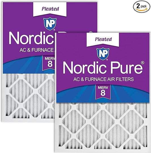 Nordic Pure 18x20x1 (17 1/2 x 19 1/2 x 3/4) Pleated MERV 8 Air Filters 2 Pack